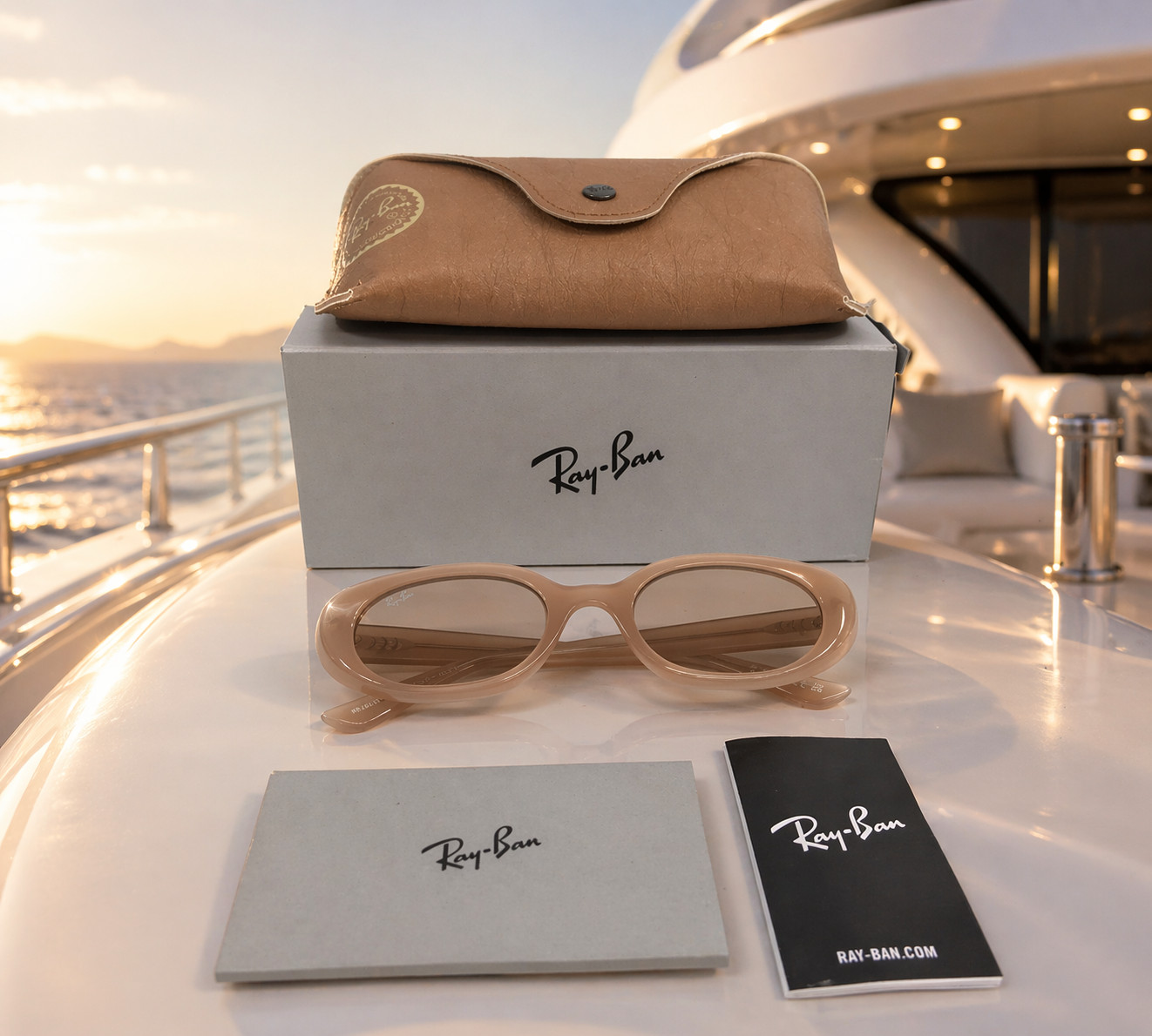 Ray-Ban Sunglasses RB4441D 678793 Opal Beige Oval Frames with Light Brown Lenses