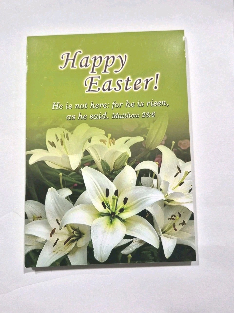 Happy Easter Small Note Pads 3.5X5" Pocket Writing Green Lined Matt. 28:6 Lilies