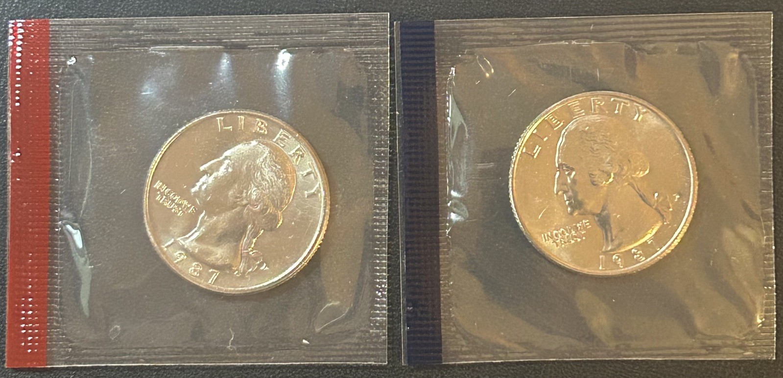 1987 P & D Washington Quarter TWO Coins from US Mint Uncirculated Set Cello BU
