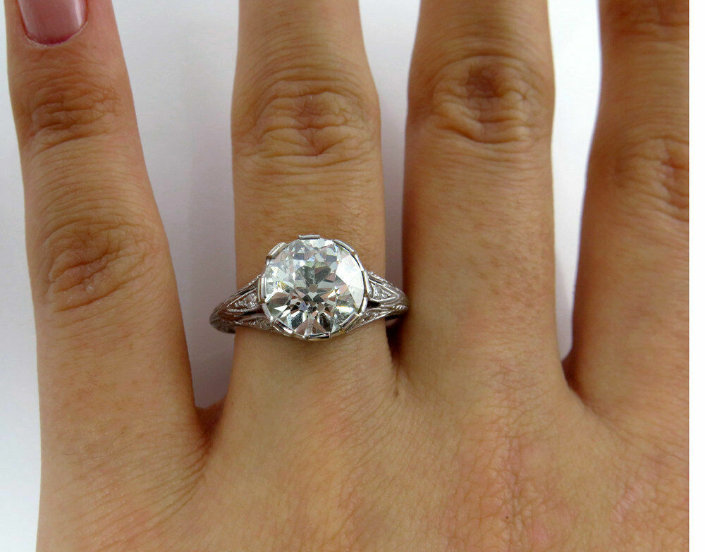 3Ct Round Lab Created Diamond Edwardian Engagement Ring 14k White Gold Finish