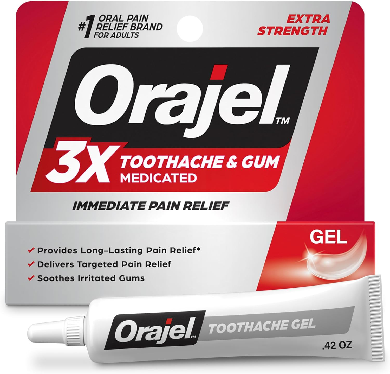 3X for Toothache & Gum Pain: Maximum Gel Tube 0.42Oz - from #1 Oral Pain Relief