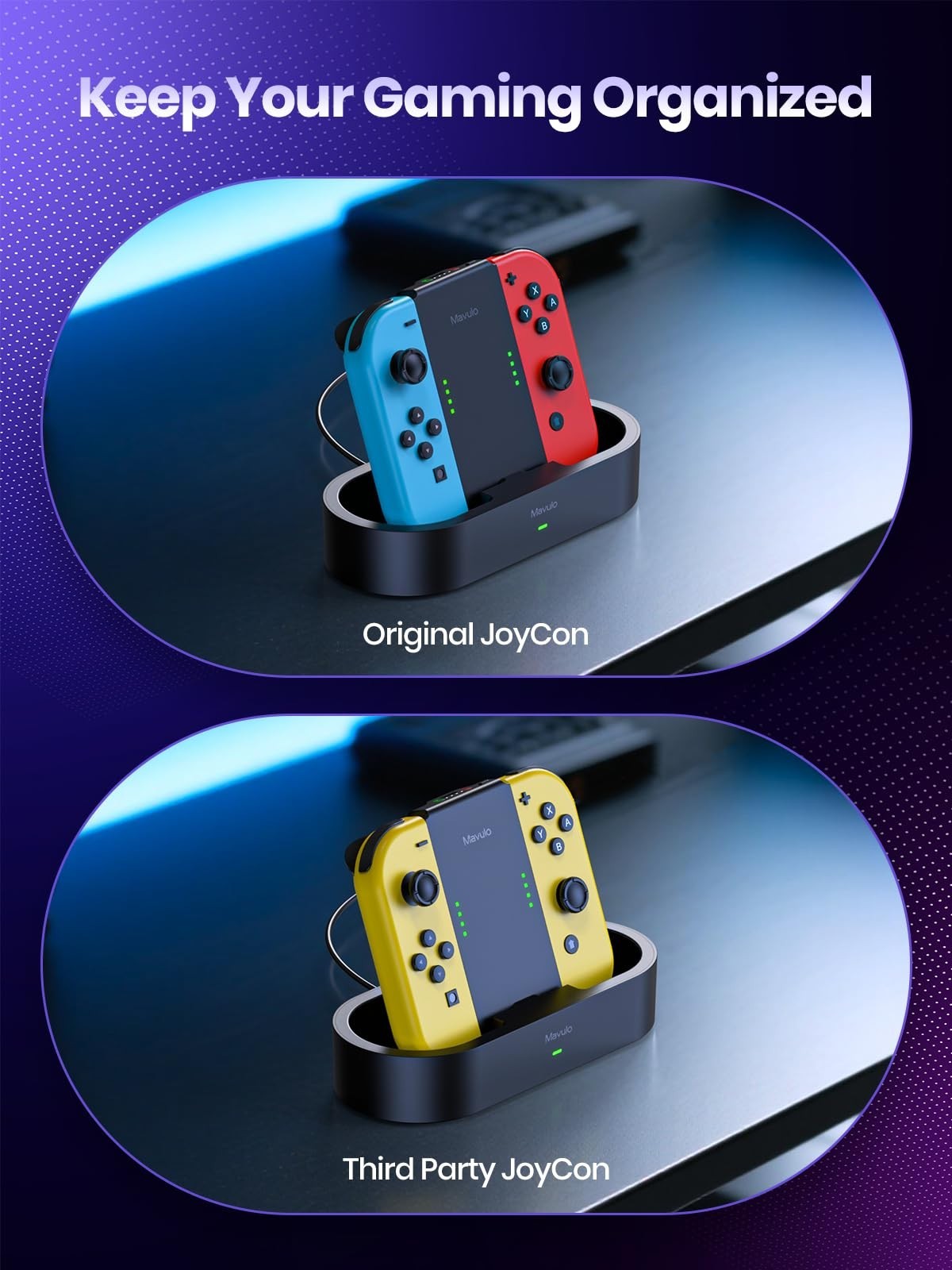 Charger Grip for Joy Con with 1200mAh Battery Steel Slide Rails Charging Dock