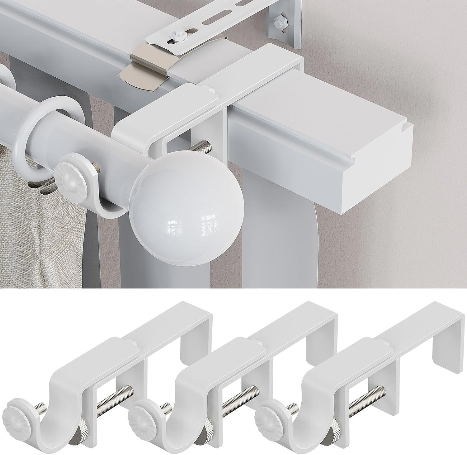 Deep Fit for 2.25–3" Headrail Depth Only - over Blinds Curtain Rod Bracket | Whi