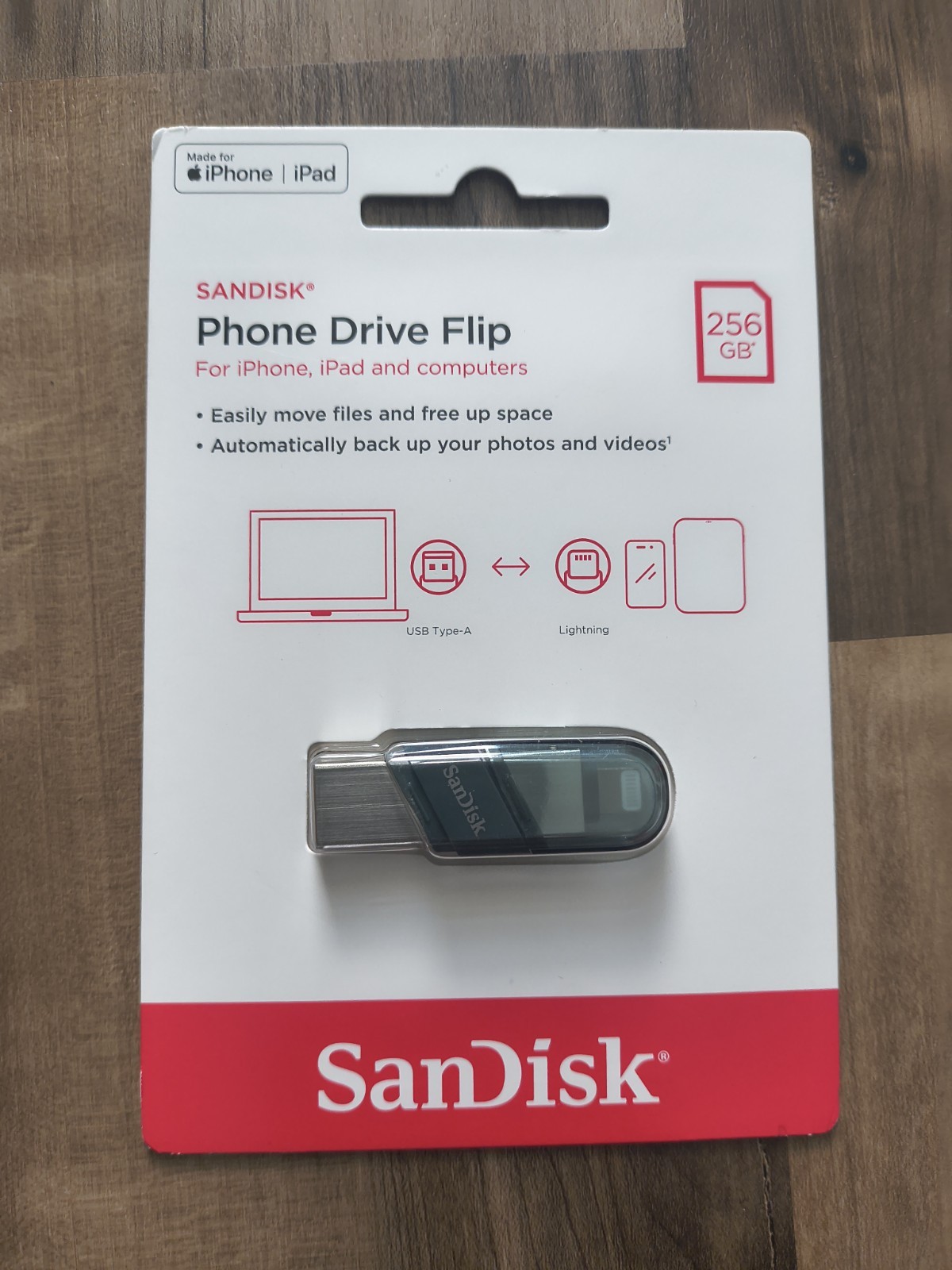 SanDisk Phone Drive Flip 256GB Two In One Flash Drive Apple iPhone Or iPad