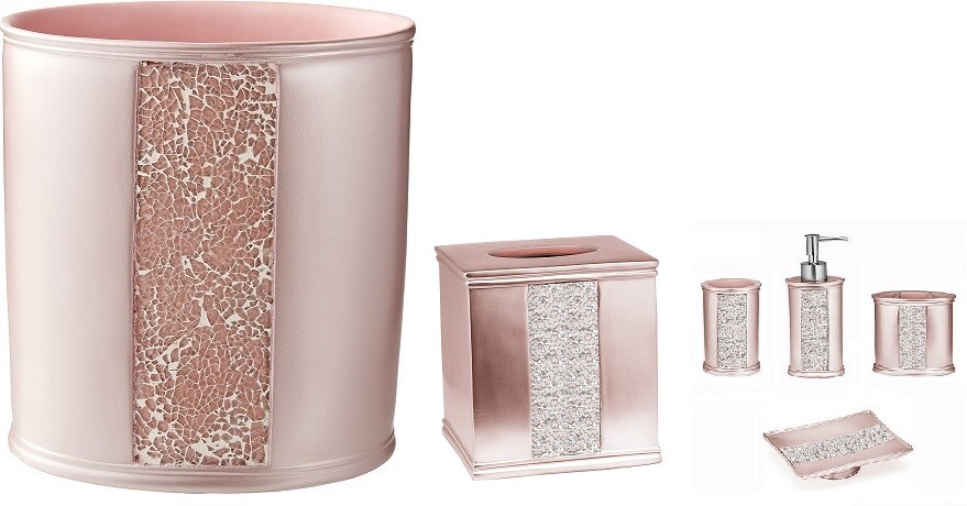 Popular Bath Sinatra Blush Pink Basket, Tissue,Cup Soap Dish,Toothbrush, Lotion