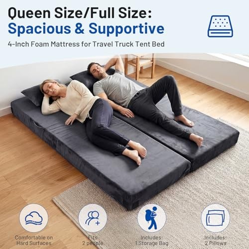 Memory Foam Camping Mattress Pad with Small Single/Cot: 72*24*4" Dark Gray