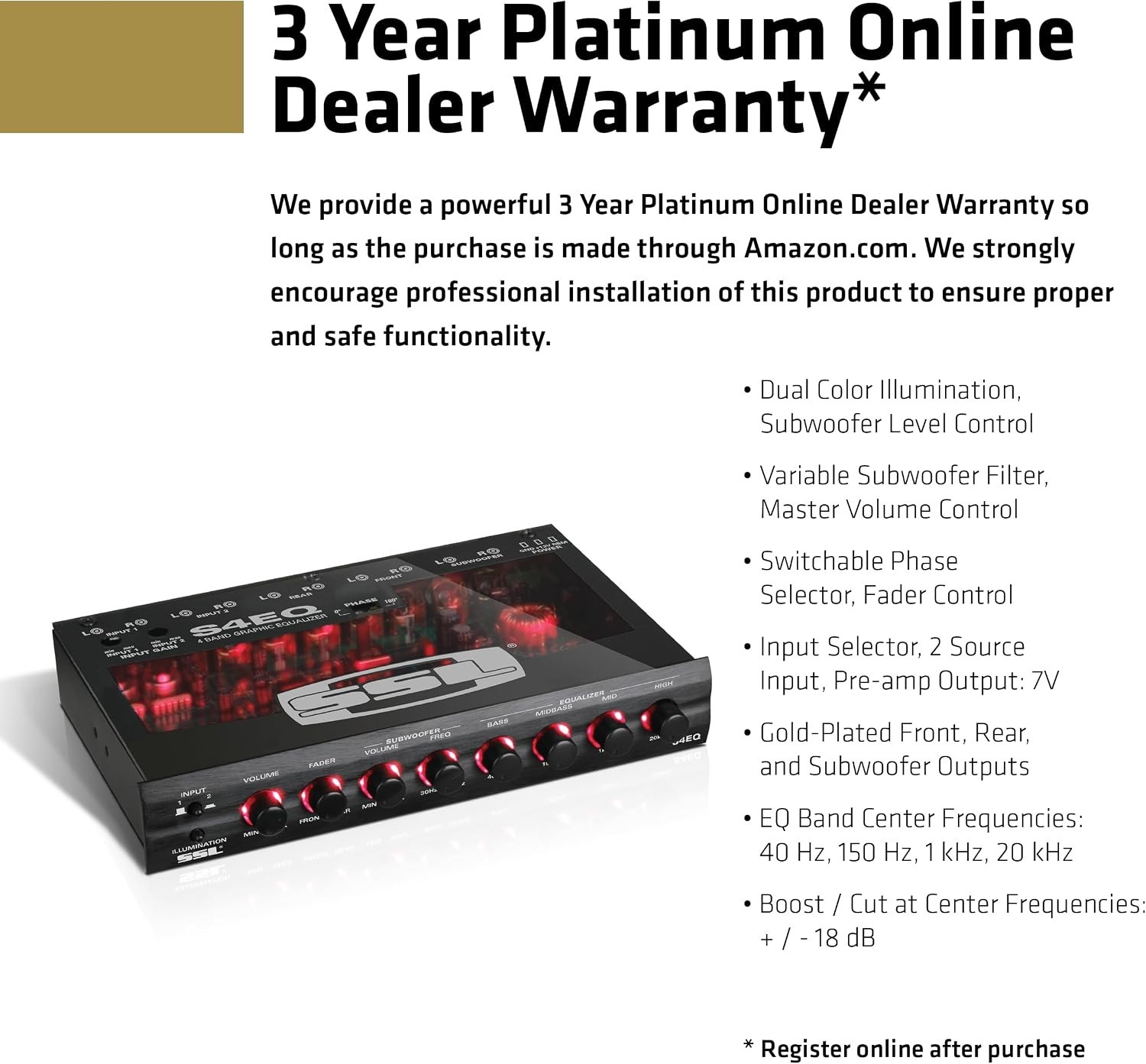 Compact 4-Band Car Audio Equalizer with Wireless Setup & Adjustable Bass Control