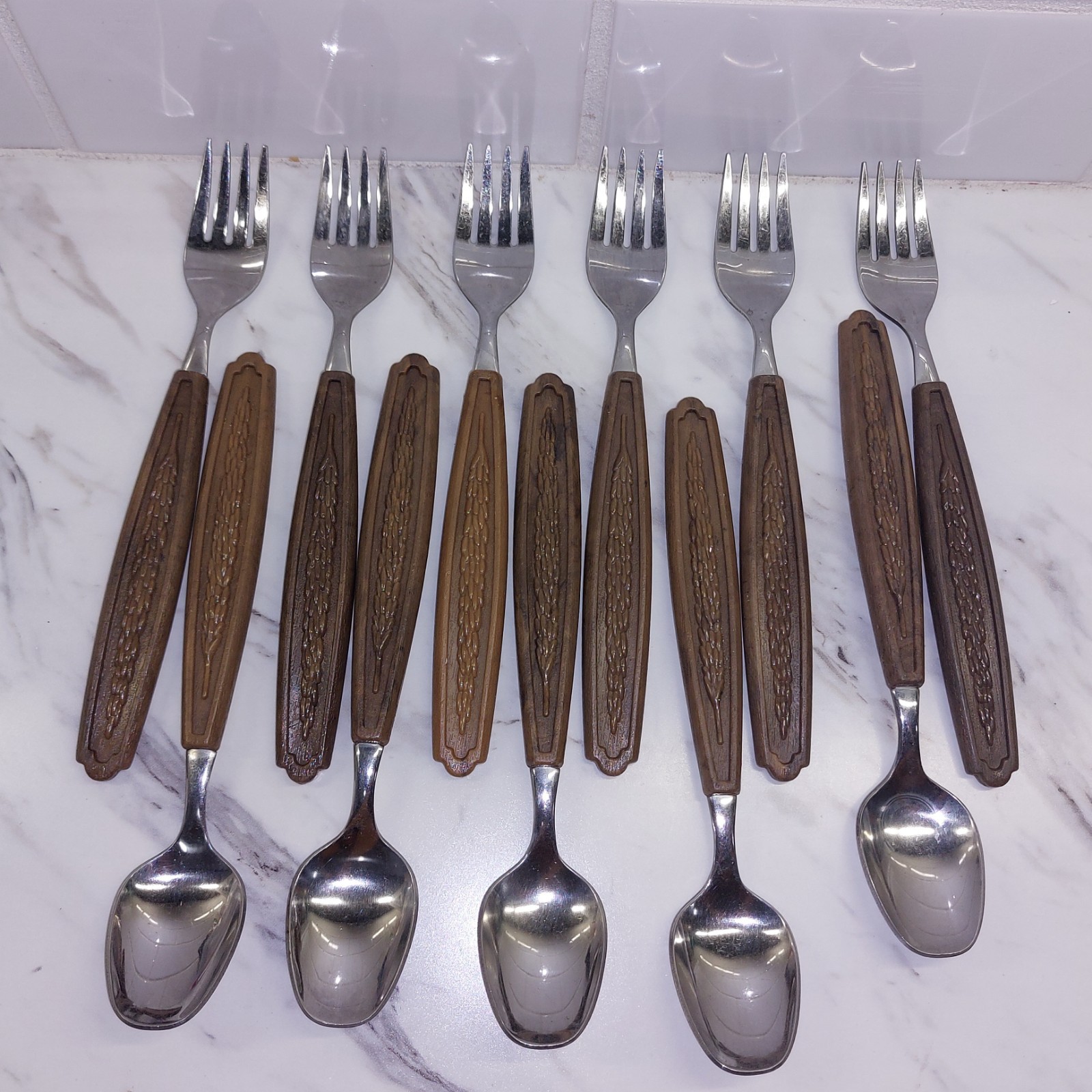 Quikut Vintage MCM  Wheat Silverware Set Stainless Forks & Spoons 11 pieces USA