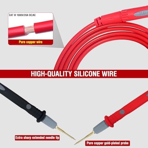 Professional Multimeter Test Leads Kit,Extra-Long Silicone Meter Leads 1000V 20A