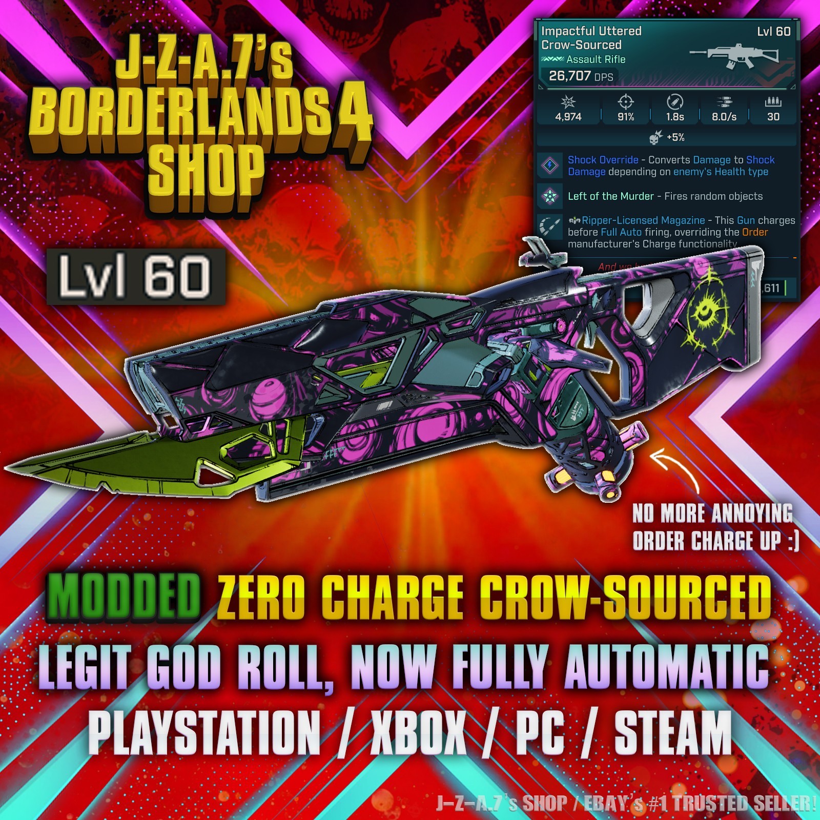 Borderlands 4✨ MODDED CROW-SOURCED LEGIT GOD ROLL AUTOMATIC AR BL4 ✅PC-PS-XBOX✨