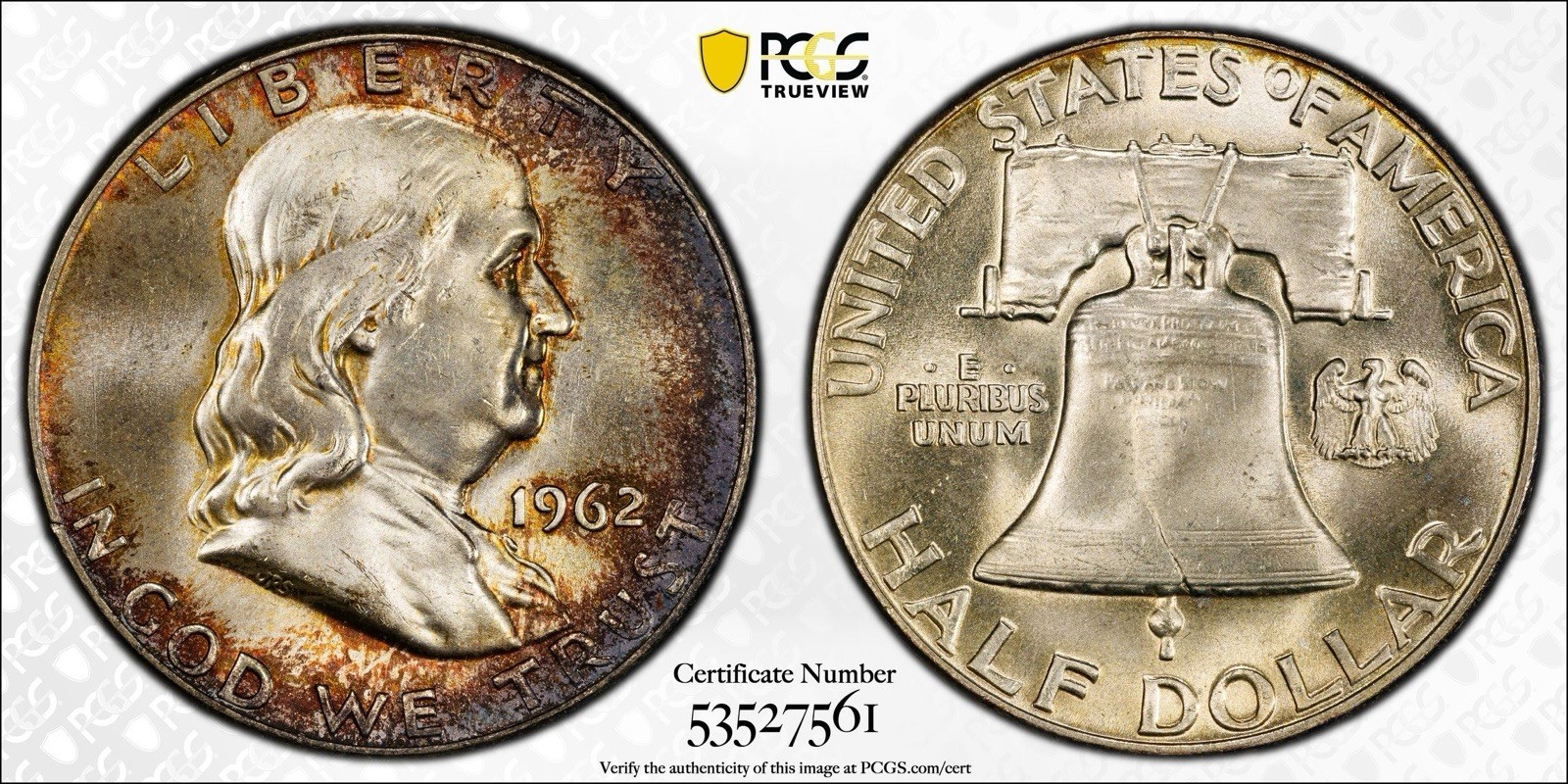 1962 Franklin Half Dollar - 50c PCGS MS65 FBL -Full Bell Lines- PCGS Gold Shield