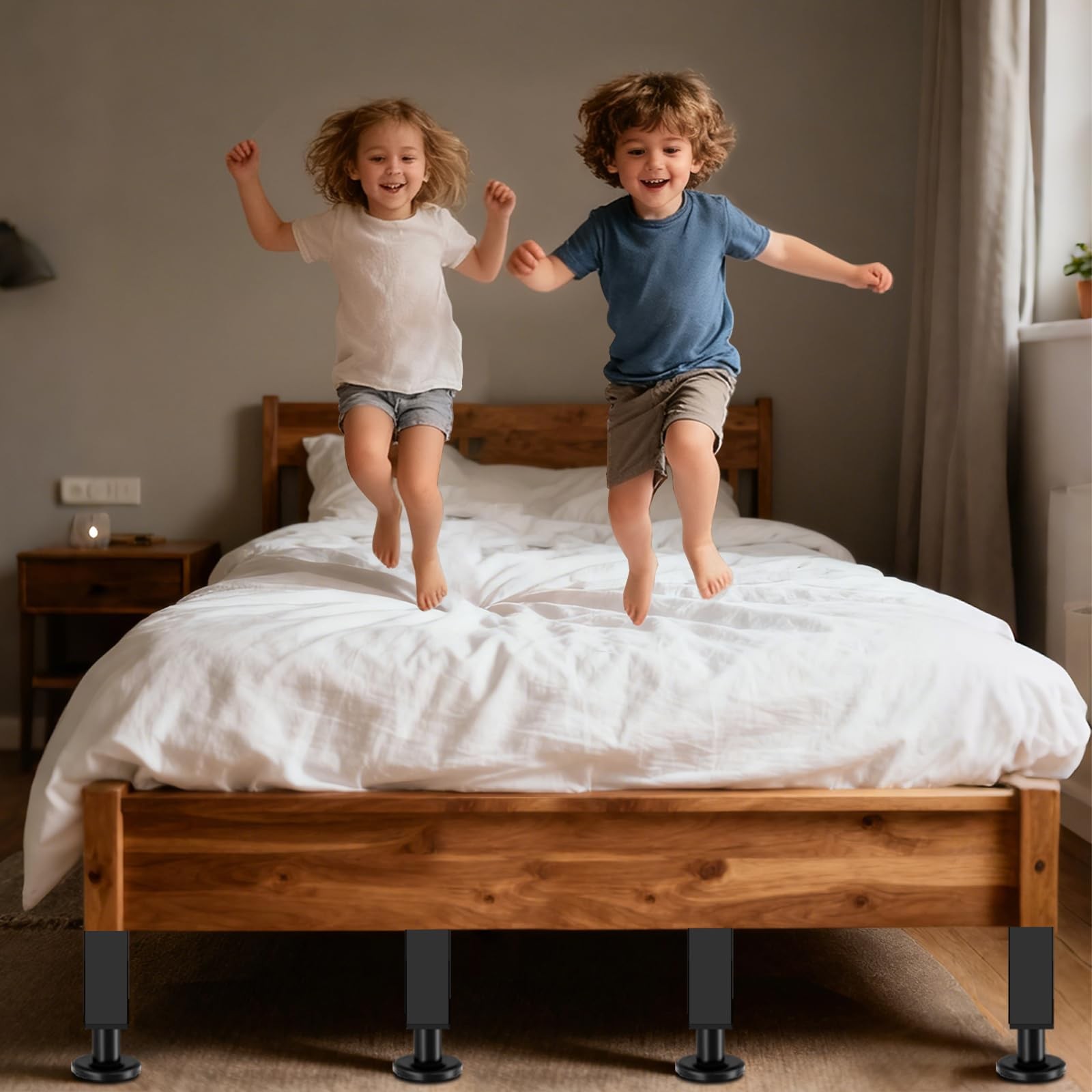 6PCS Adjustable Height Bed Support Legs, Heavy Duty Metal Bed Frame Support L...