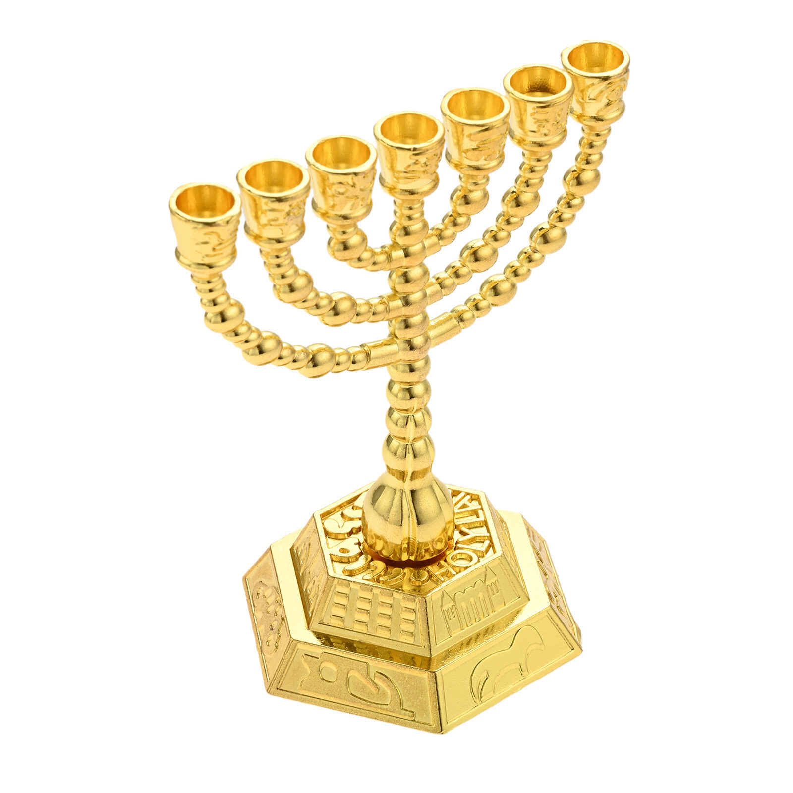 7-Branch Menorah Candle Holder Golden Metal Present for Friends Family Members