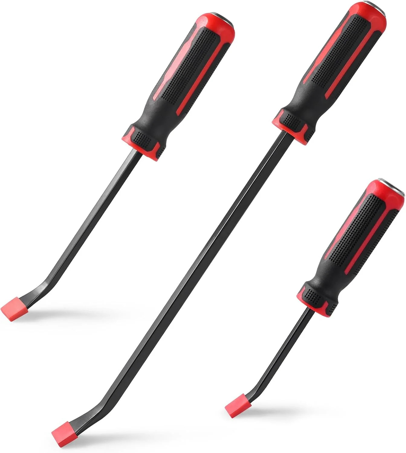 Pry Bar Set with Ergonomic Handles and Strike Cap, 3-Piece Heavy Duty Angled Pry