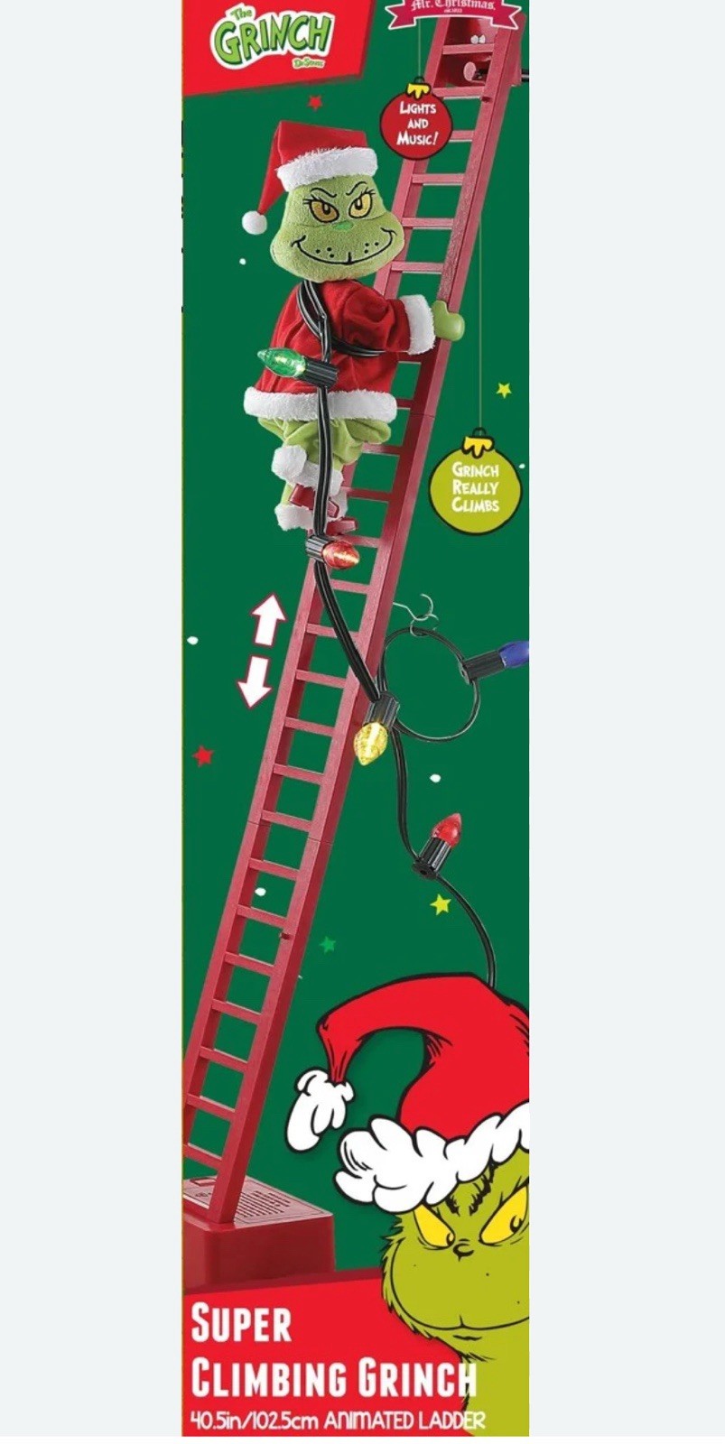 40" Animated Super Climbing Grinch - Musical Decoration by Mr. Christmas