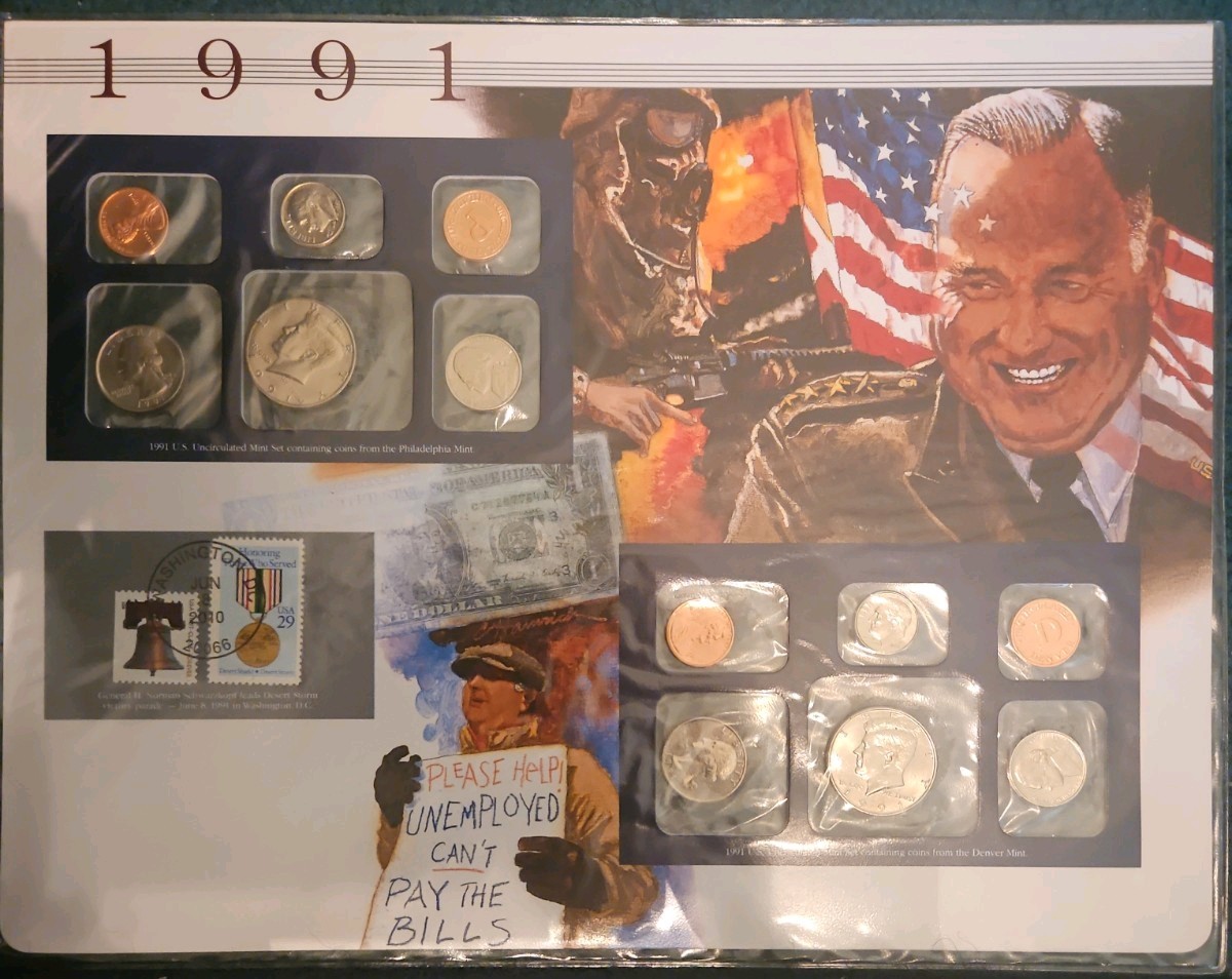 1991 P/D Uncirculated Mint Set Postal Commemorative Society Coin & Stamps