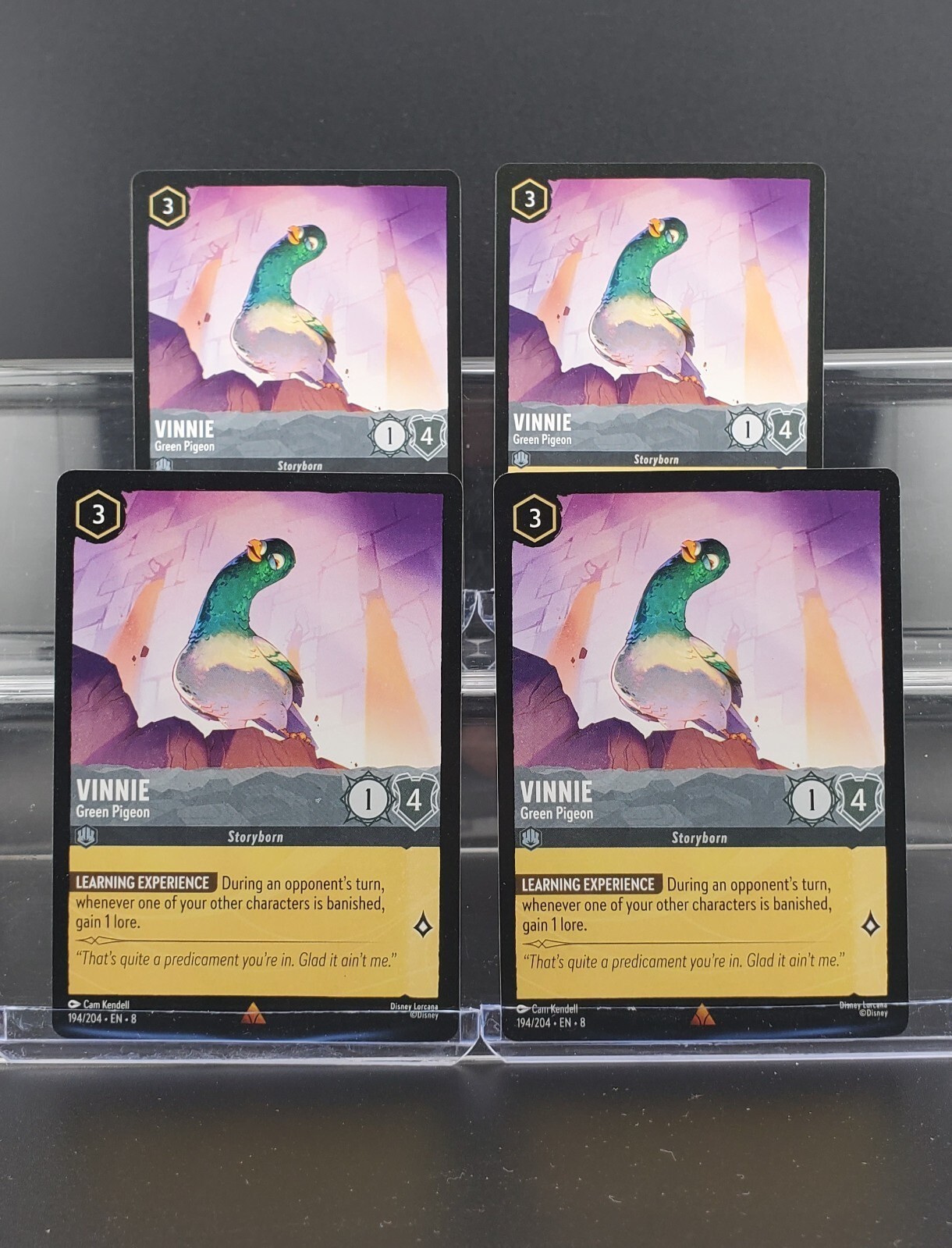 Disney Lorcana Vinnie - Green Pigeon 194/204 Reign of Jafar Rare 4 Cards Set