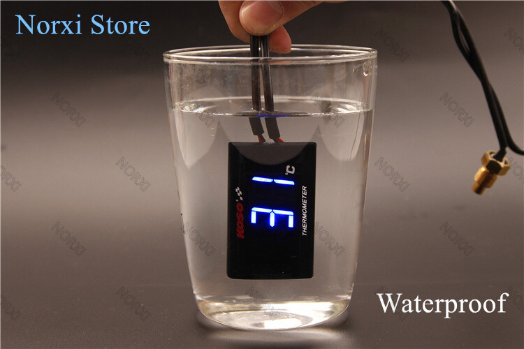 For KOSO Motorcycle Thermometer Meter Temp Temperature Digital Display Blue