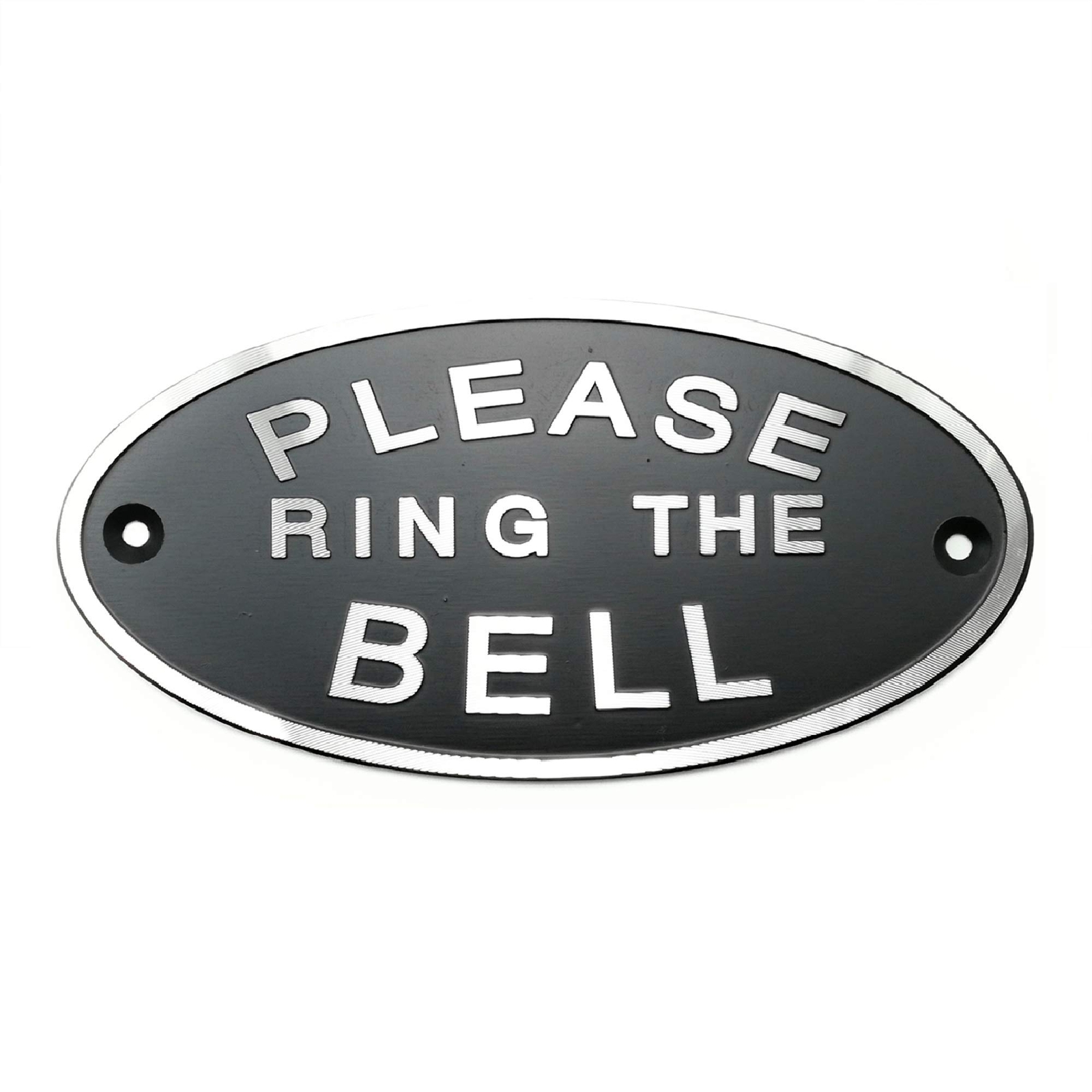 Please Ring The Bell Aluminium Doorbell Sign With Screws Black And Silver 5.5x2.