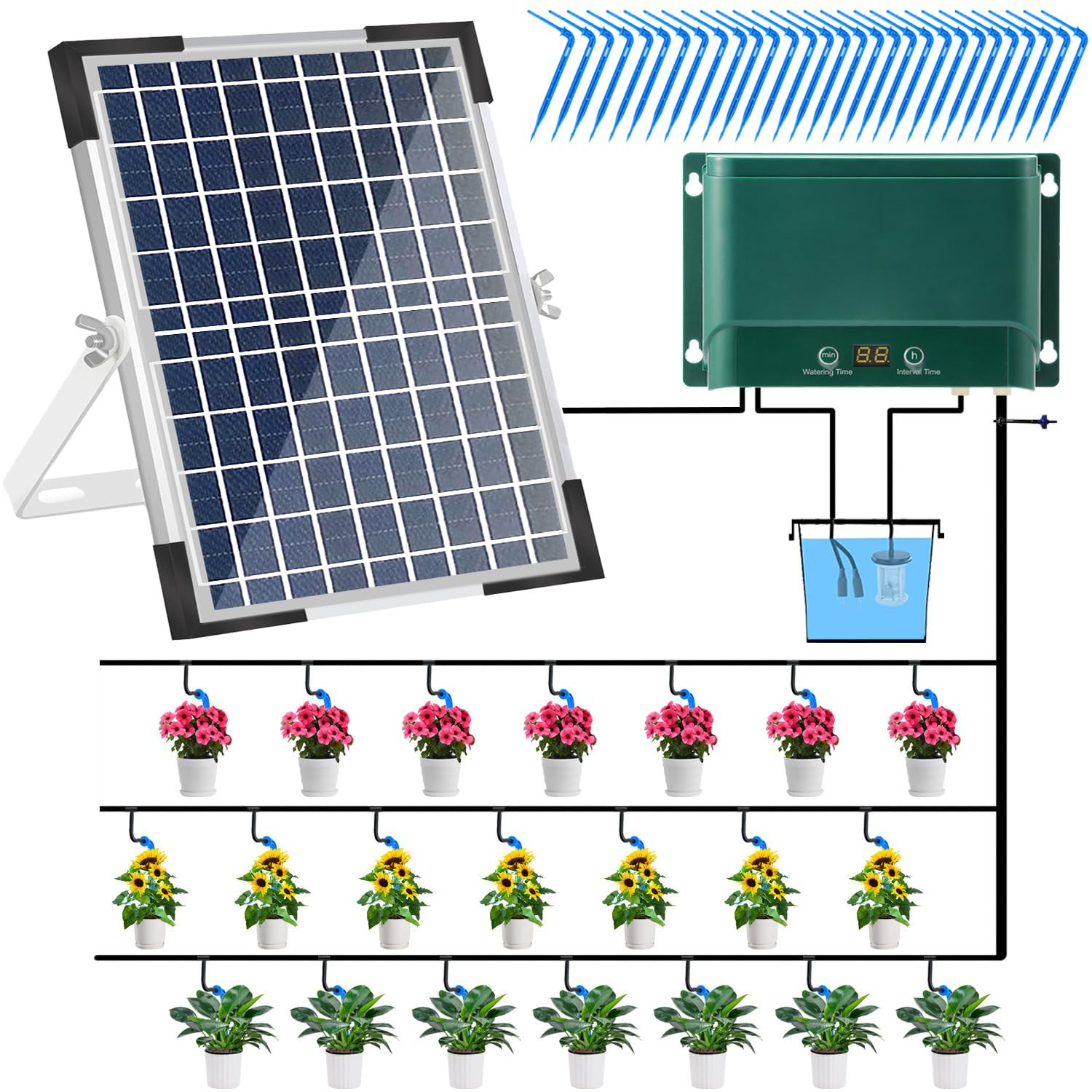 10W Solar Automatic Drip Irrigation Kit Auto Watering System Solar Powered Auto-