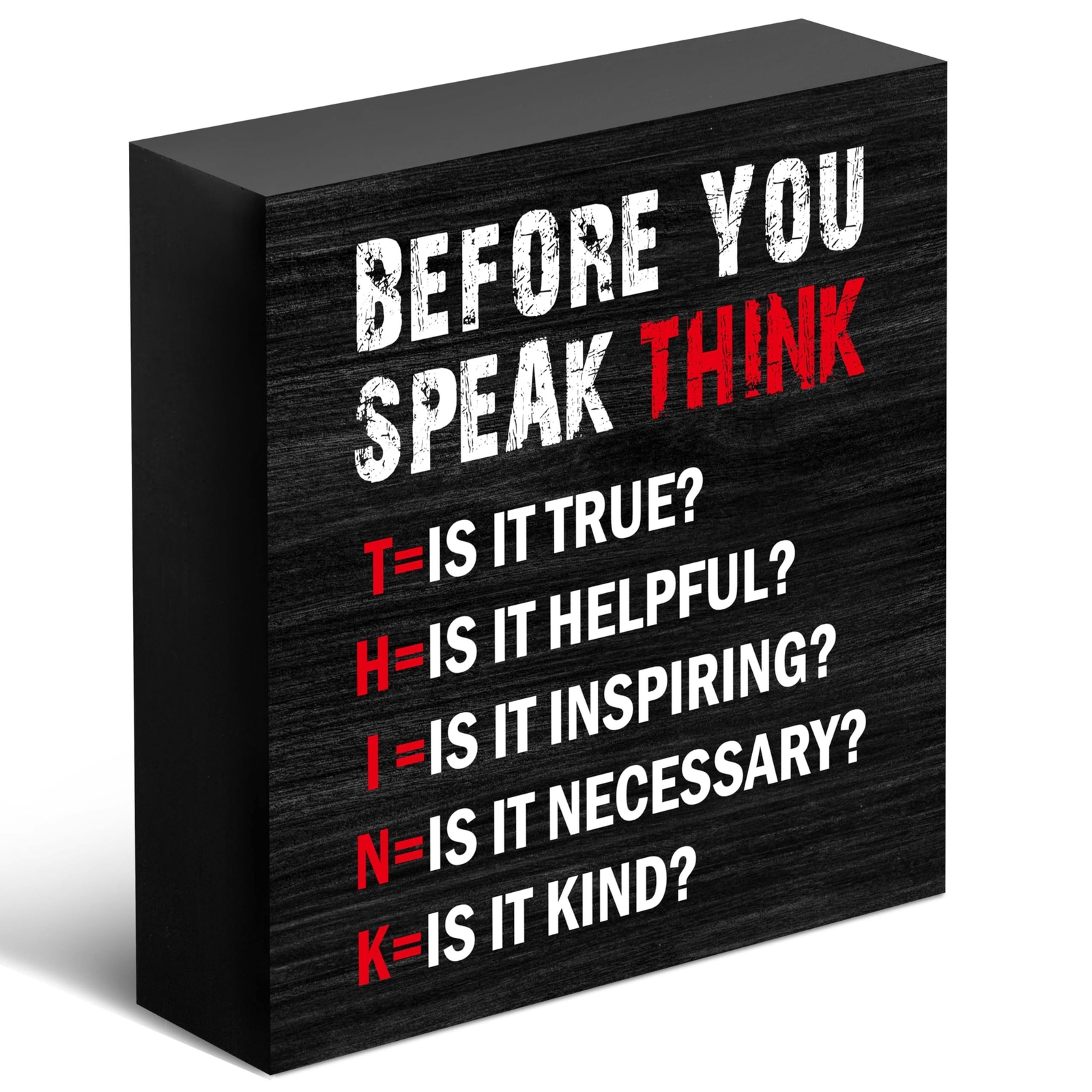 Motivational Desk Decoration, ‘Think Before You Speak’, Wooden Box S