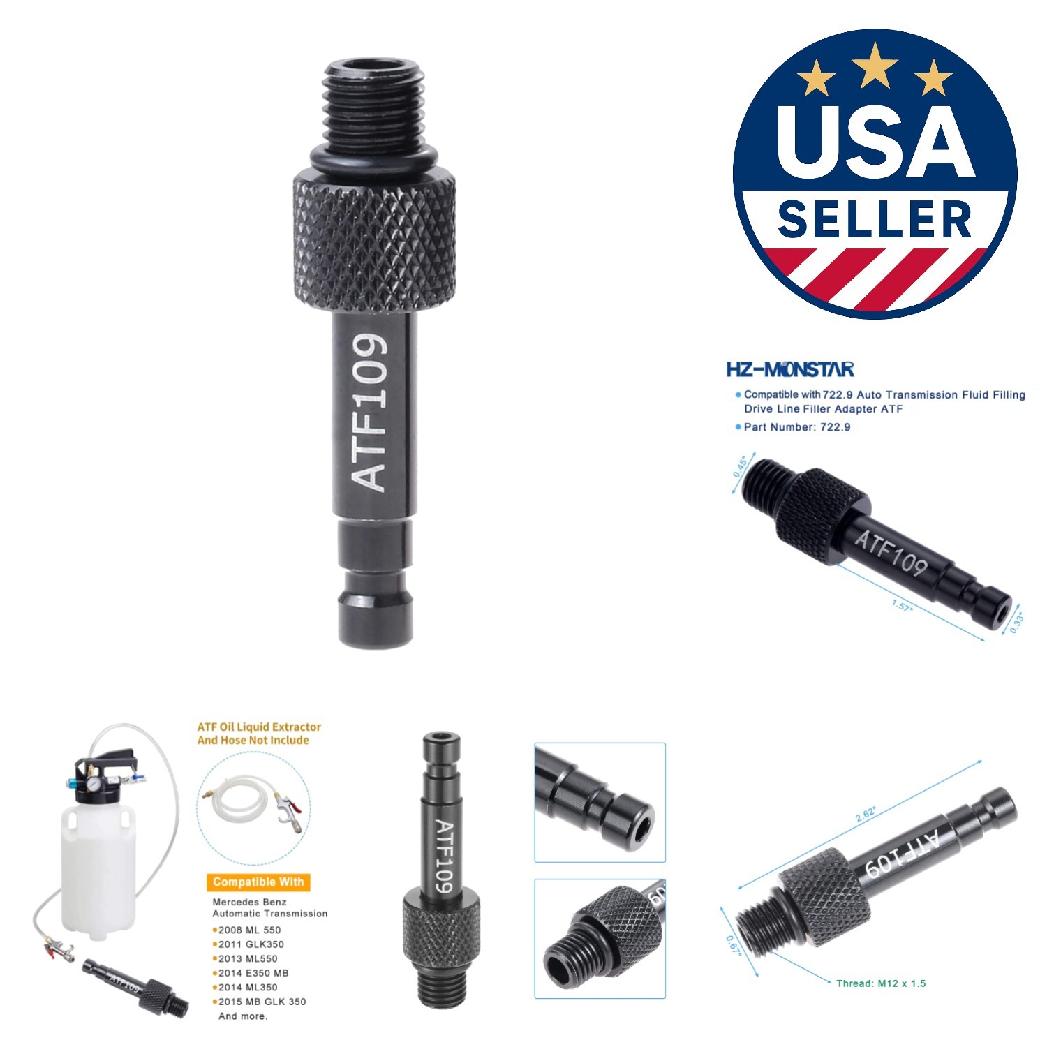 Aluminum Transmission Fluid Filler Adapter for Mercedes Benz 722.9 - M12x1.5
