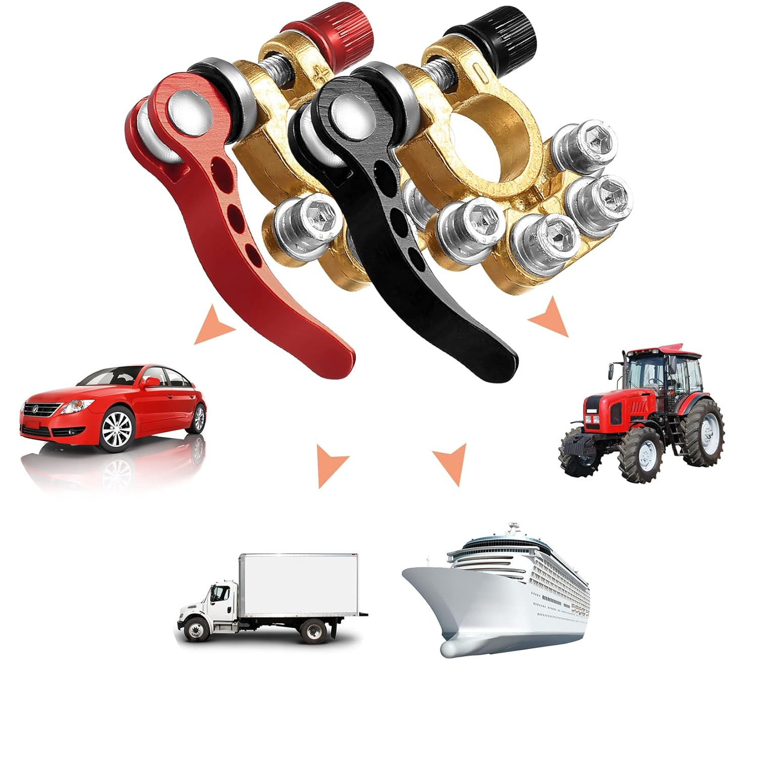 Car Battery Terminal Connectors, 2pcs Battery Terminals Top Post, 4 Way Auto ...