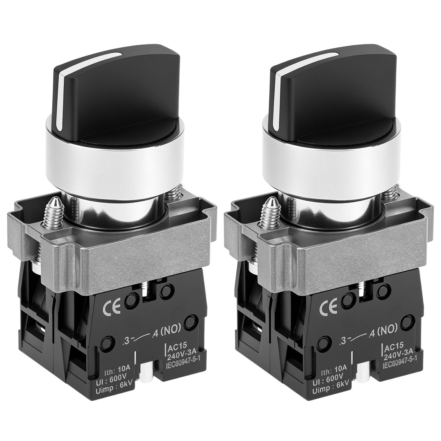 2 Pack 22mm 3 Position Maintained Selector Switch 2NO 660VAC 10A Panel Operators