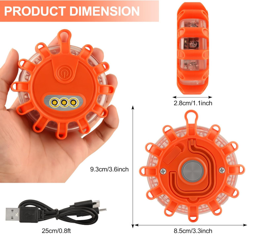 Paquete De 4 Luces LED De Emergencia Para Carretera Con Base Magnética De Gancho
