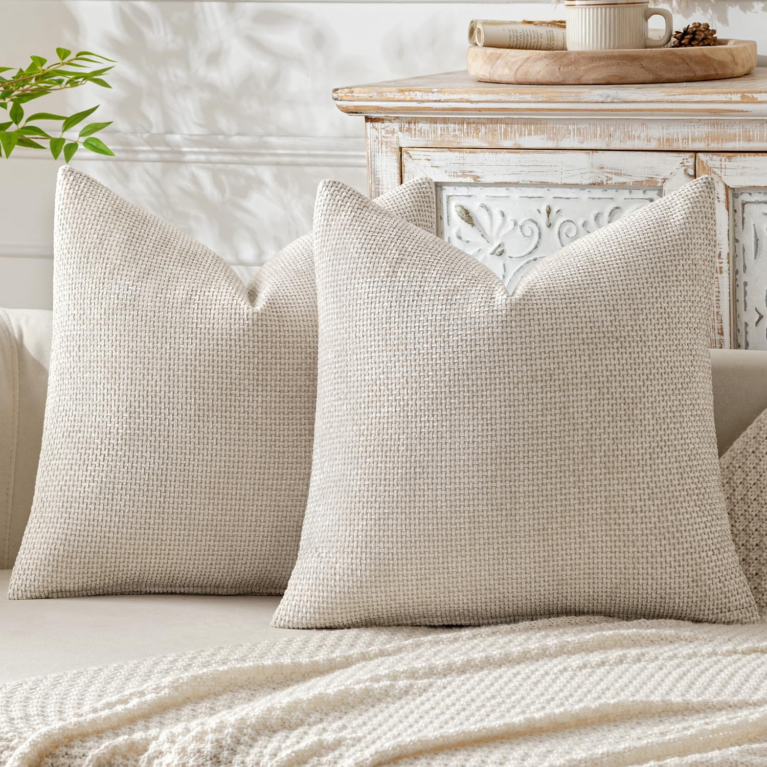 MIULEE Pack of 2 Beige Decorative 20" x (Pack 2),