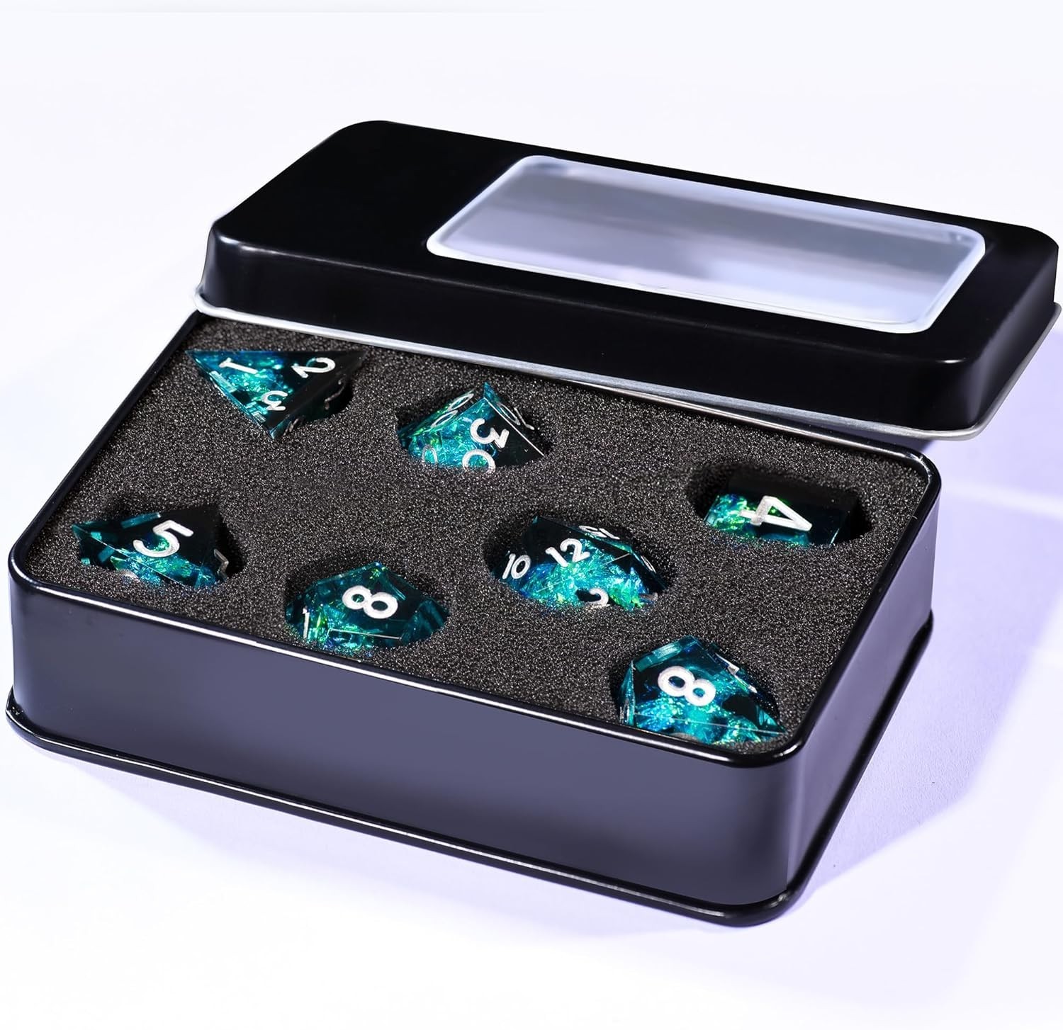 7-Die DND Dice Set Handmade Sharp Edge Polyhedral Dice for Dungeons and Drago...