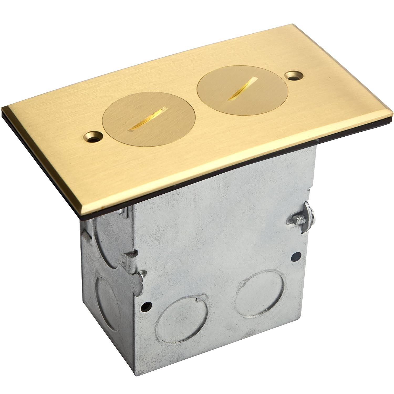 Screw Cap Floor Box Kit, 5"X2.8", 1-Gang, 20A Duplex, Brass | Watertight Gasket,