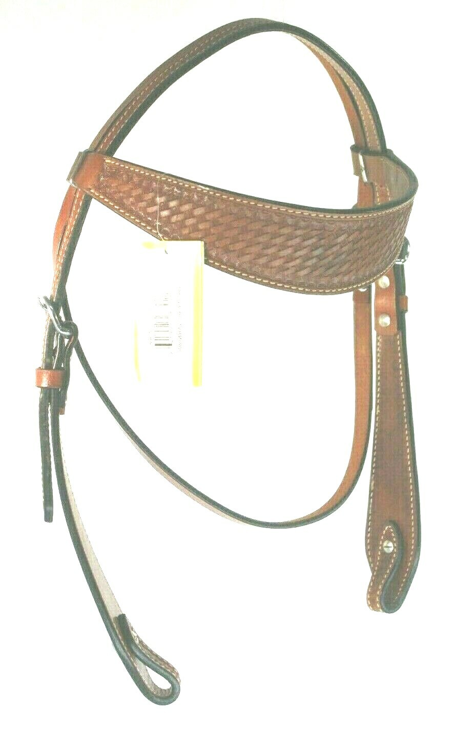 Abetta Medium Oil Leather Basket Stamped Flared BrowBand Headstall w/ Texas Star