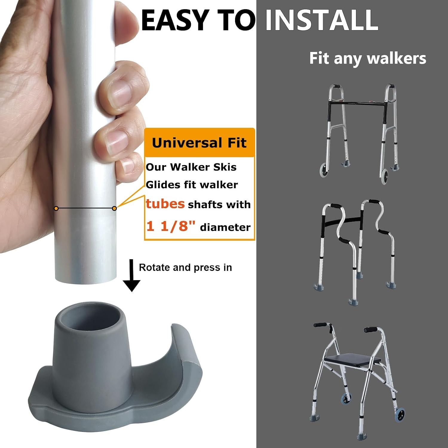 Universal 1-1/8 inch Walker Glides: Effortless Mobility for Seniors | 2 Pack