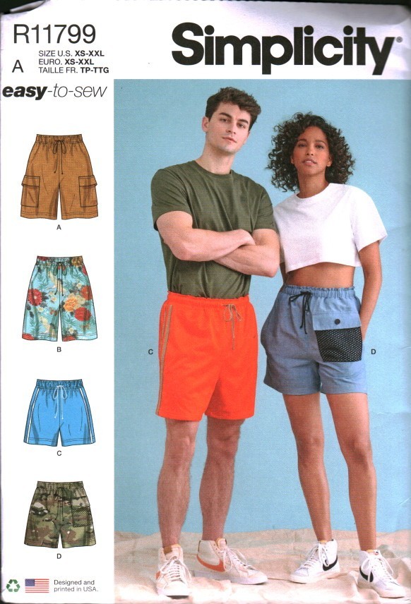 11799 UNCUT Simplicity Sewing Pattern Misses Mens Unisex Shorts Easy Casual OOP