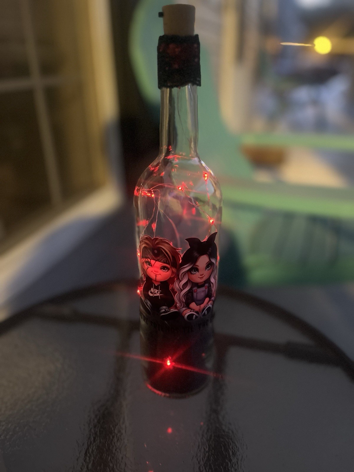 Lighted Wine Bottle Decor Chucky and Tiffany Halloween 2025