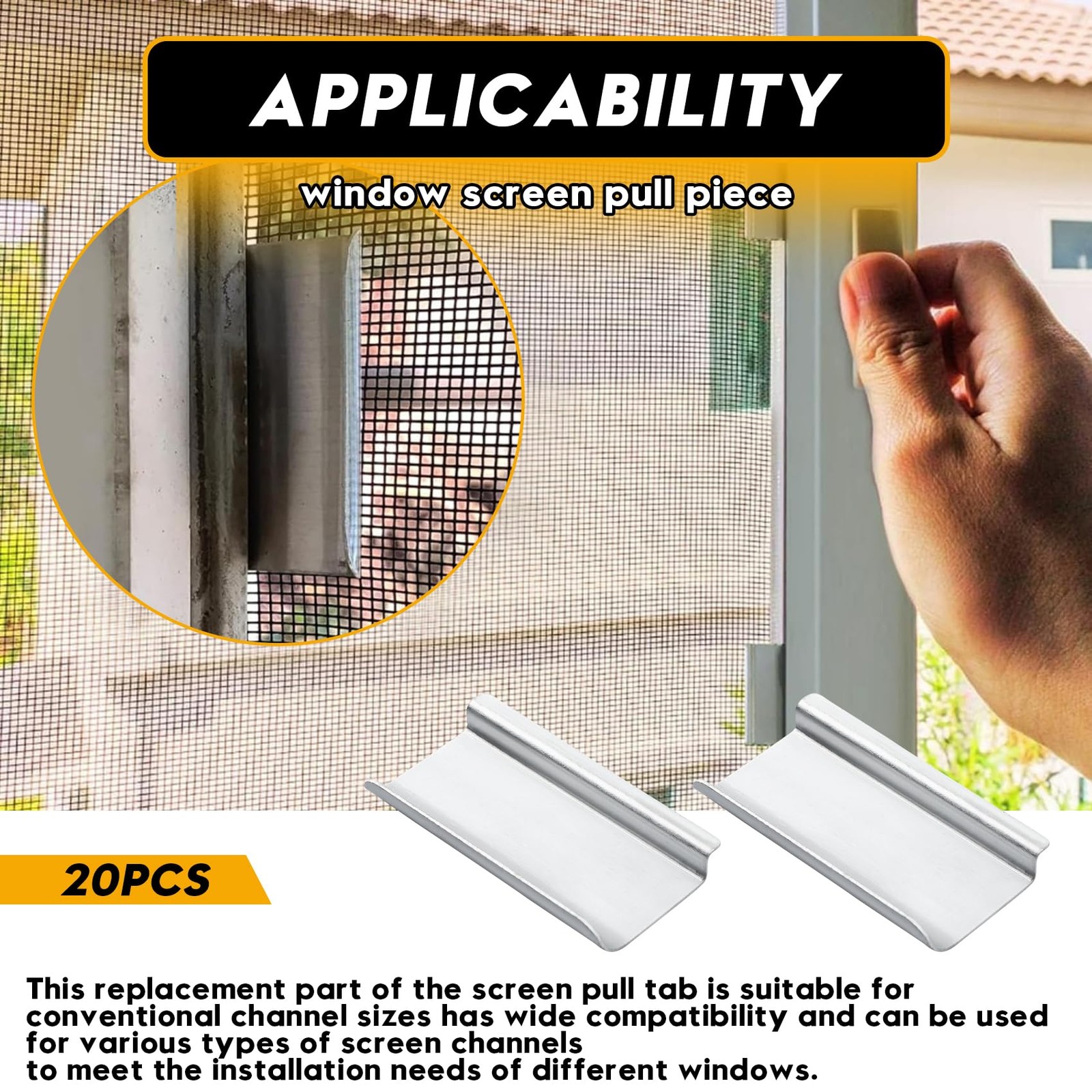 ​​Universal Aluminum Window Screen Pull Tabs 20-Pack Durable UV-Resistant Br...