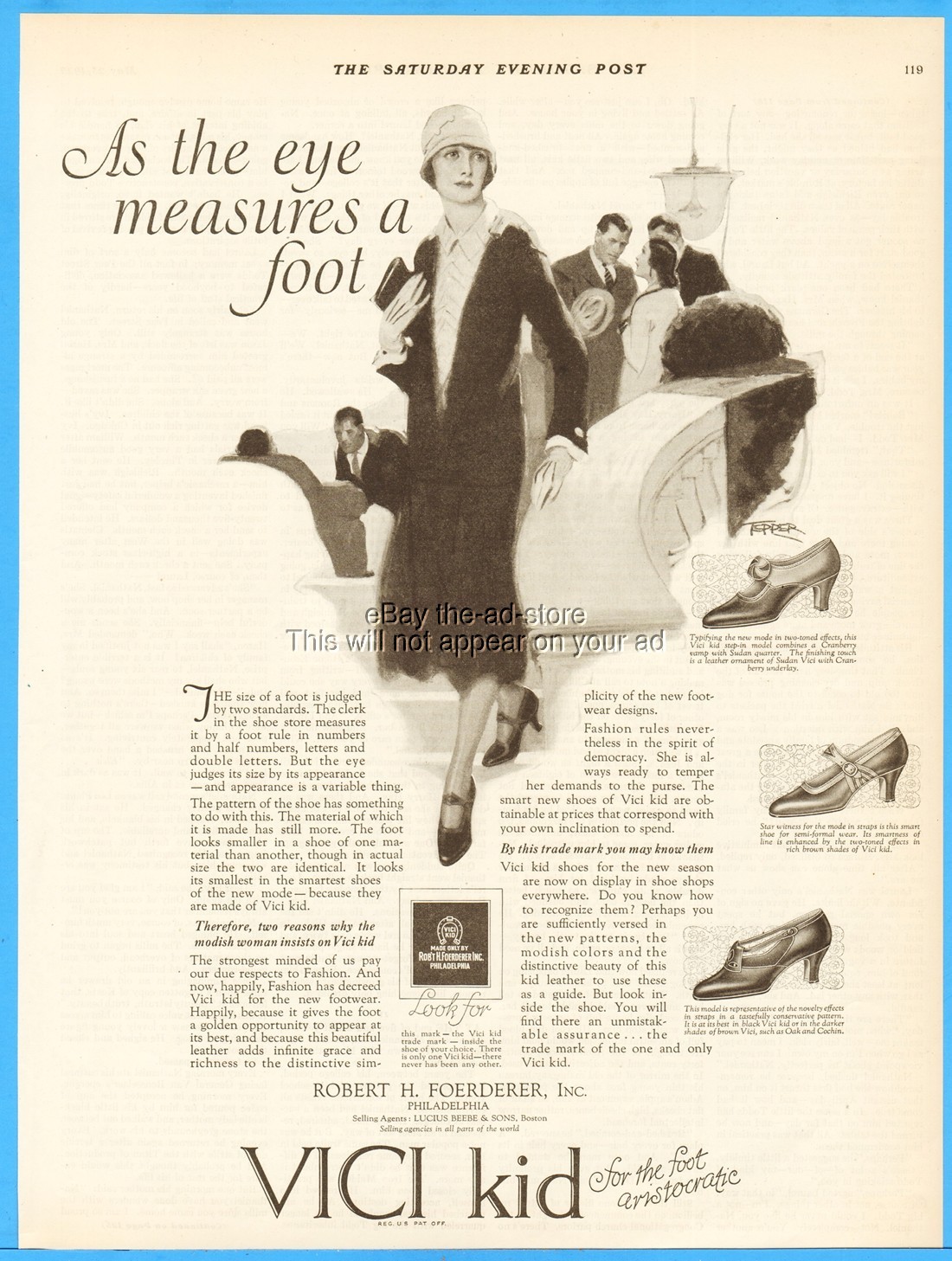 1925 Robert H Foerderer Vici Kid Women's Shoes 1920s Cloche Hat Fashion Style Ad