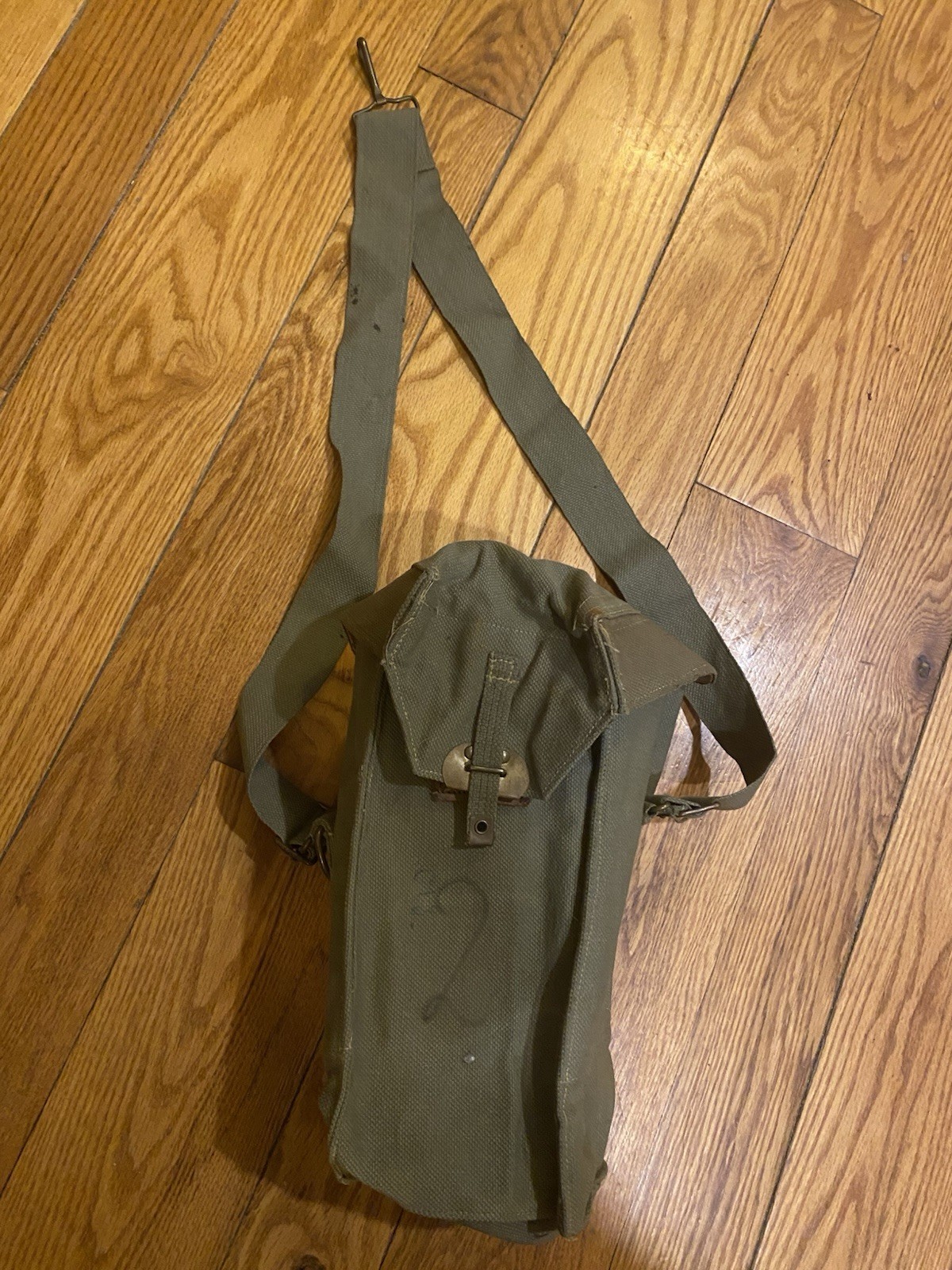 Vintage British (?) Military  Bag OD Canvas, Strap For Ammo / Water Bottle Used