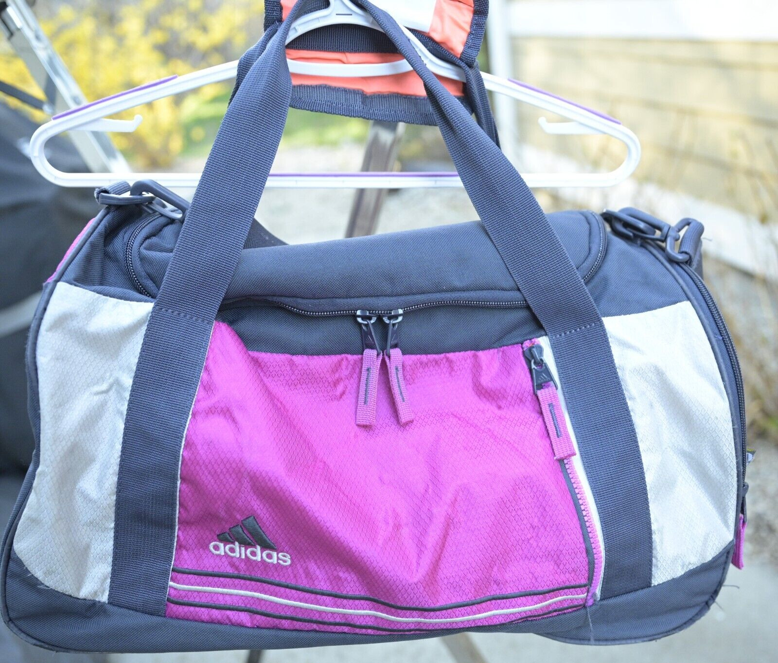 Adidas Fresh PAK Silver Pink Gym Duffle Bag 20" x 10" x 9" padded shoulder strap
