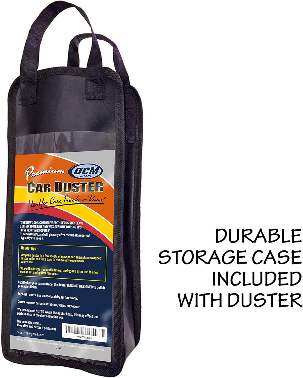 Premium Extra Large Car Duster with Durable Solid Wood Handle Includes Storage C