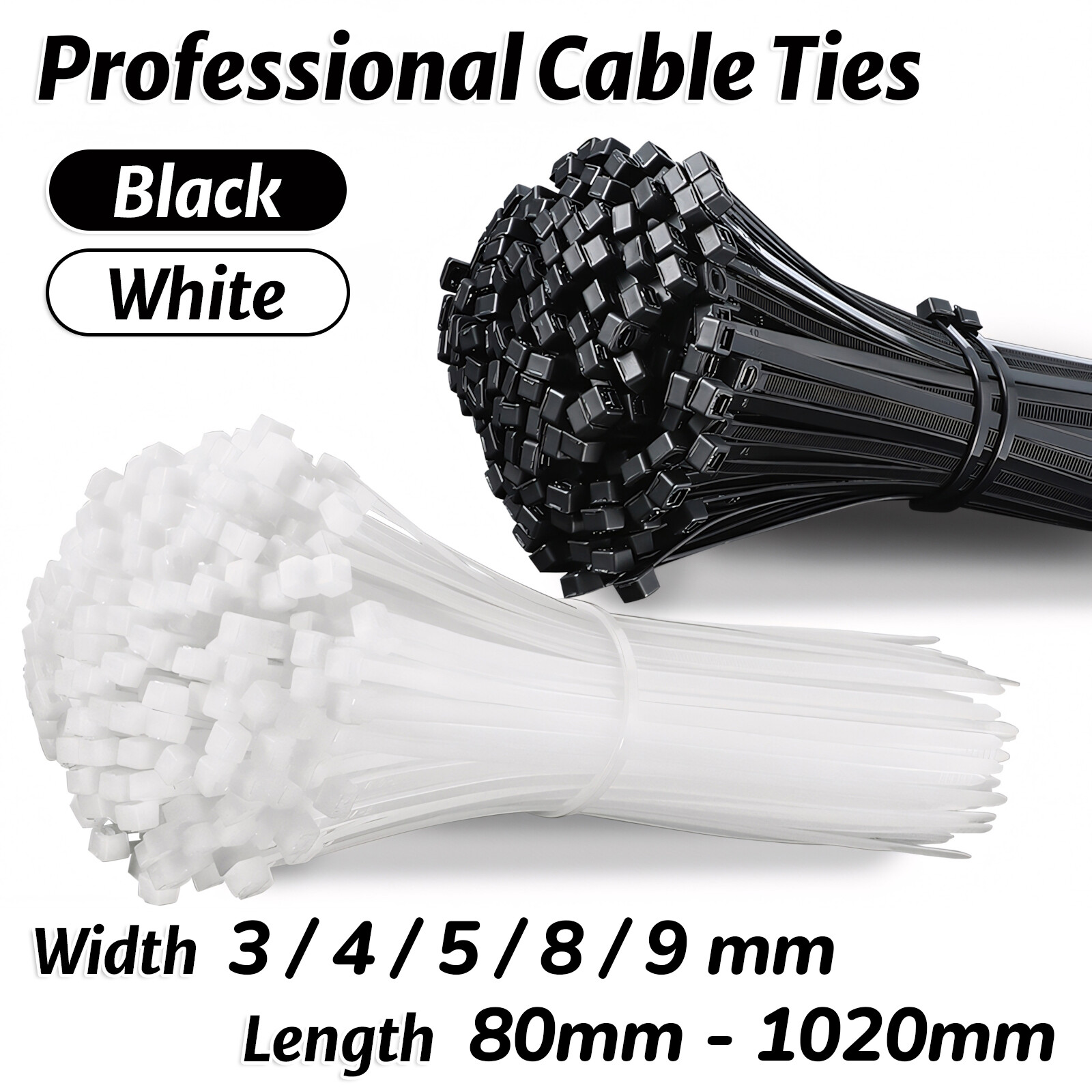 Nylon Plastic Cable Ties Long and Wide Extra Large Zip Ties Black and White Wrap