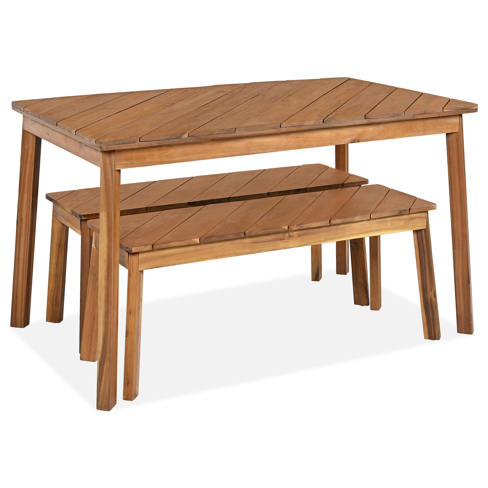 3 Pieces Table Bench Dining Set Picnic Beer Table & 2 Benches for Patio Garden