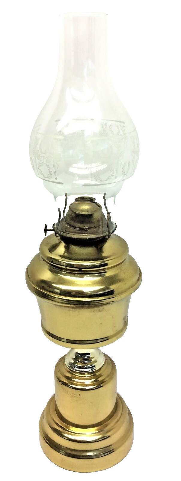 Danbury Lamp Stenciled Glass Globe Brass Colored Metal Oil Lamp Decorative