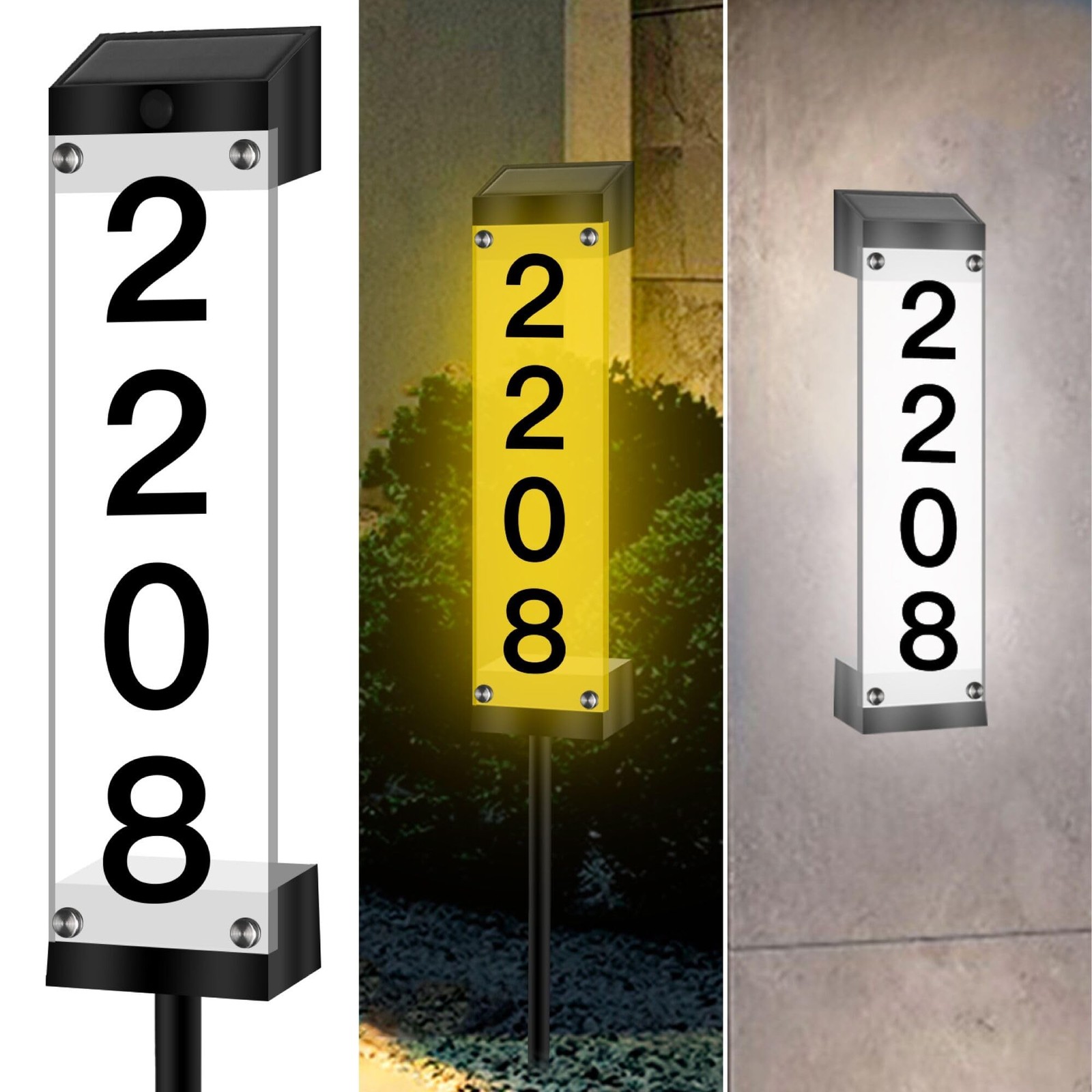 Solar House Numbers for Outside, Lighted Solar Address Sign Plaque Address Nu...