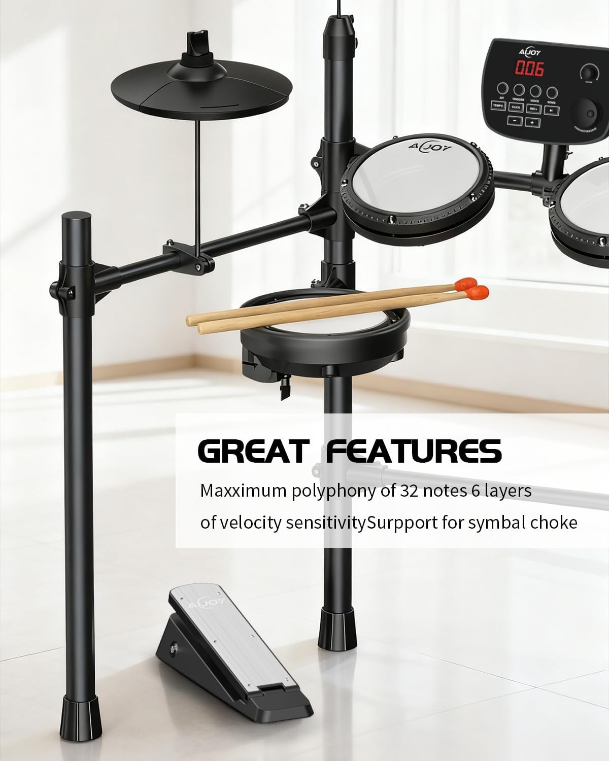 Electronic Drum Set Mesh Pads 5 Drums & 3 Cymbals, USB MIDI, Module, Incl Throne