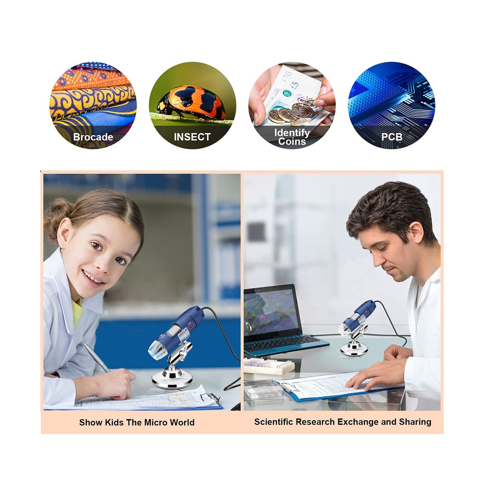 Jiusion 2K HD 2560x1440P USB Digital Microscope for Android Cellphone and Tab...