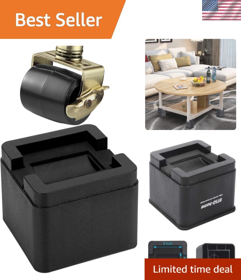 Set of 4 Sturdy 3-Inch Bed Risers - Anti-Slip Furniture Lifts for Easy Elevation