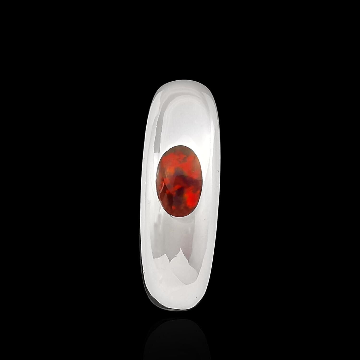 Size 8-925 Sterling Silver Large Oval Inset Band, Red Opal, Handmade Oval...