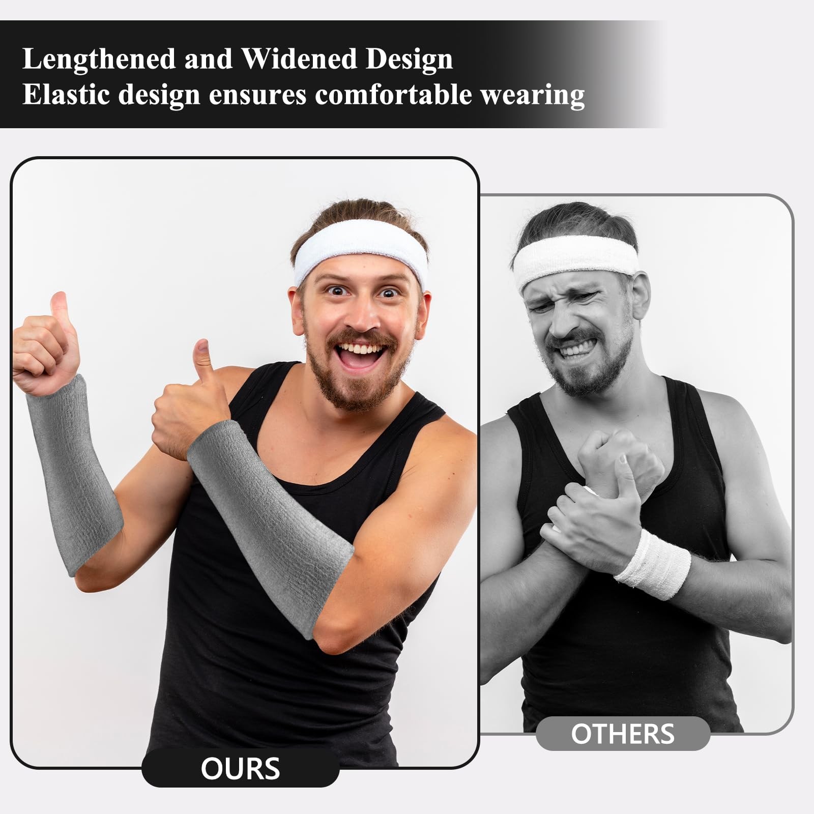 2 PCS 9-Inch Black Long Wristbands Sweatbands for Football Workout Tennis